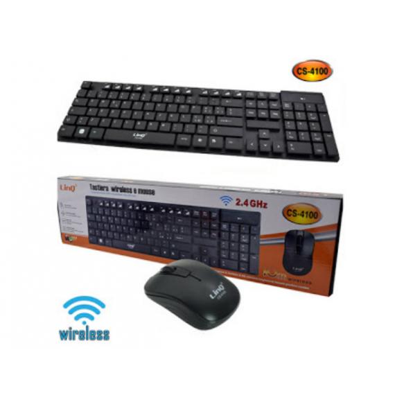 TASTIERA E MOUSE WIRELESS LINQ CS-4100 TASTIERA NERA TASTI SOLLEVATI - MOUSE COMODO CON ROTELLA - WIFI 2,4GHZ - DISTANZA 10 MT