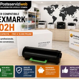 Toner Compatibile Lexmark 602H 60F2H00 LLMX310H Nero Alta Capacità 10.000 Pagine per MX310dn MX410de MX510de MX511de MX611de
