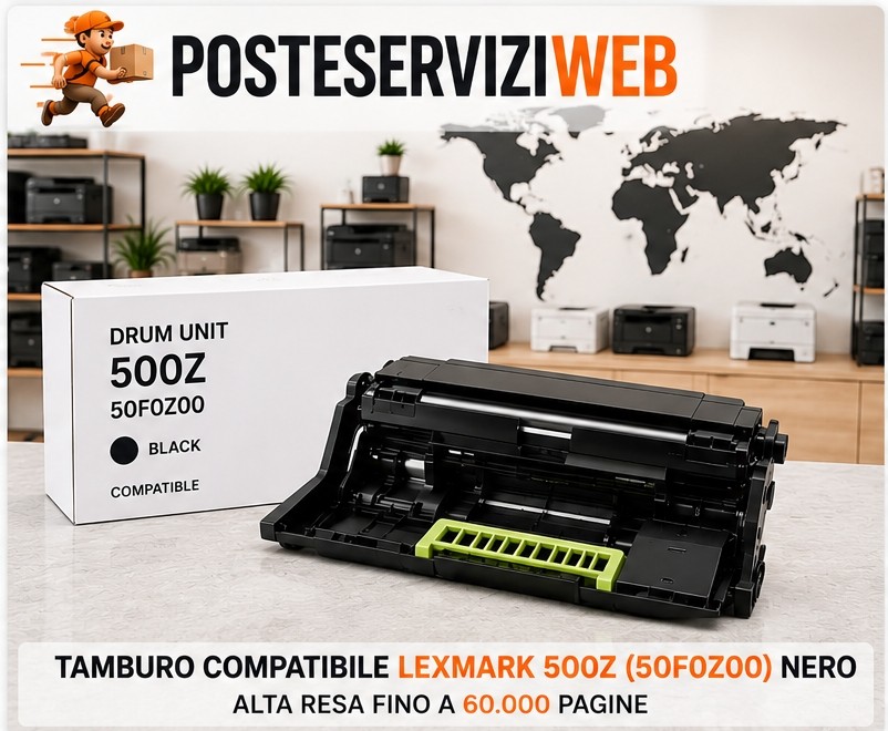 Tamburo Compatibile Lexmark 500Z (50F0Z00) Nero – Drum Unit 60.000 pagine per Lexmark MS310, MS317, MS410, MS510, MS610, MX310, MX410, MX510, MX610