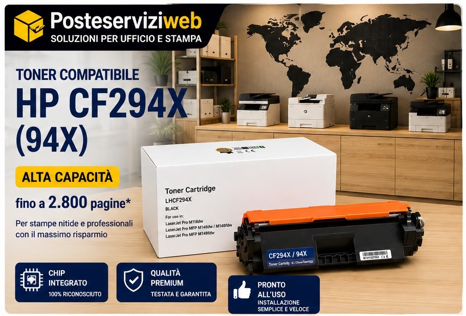 Toner Compatibile HP CF294X 94X Nero XL Alta Capacità per LaserJet Pro M118dw M148dw M148fdw M149fdw