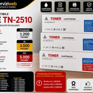 Toner Compatibili Brother TN-2510 / TN-2510XL / TN-2510XXL – Massima Resa, Zero Incompatibilità