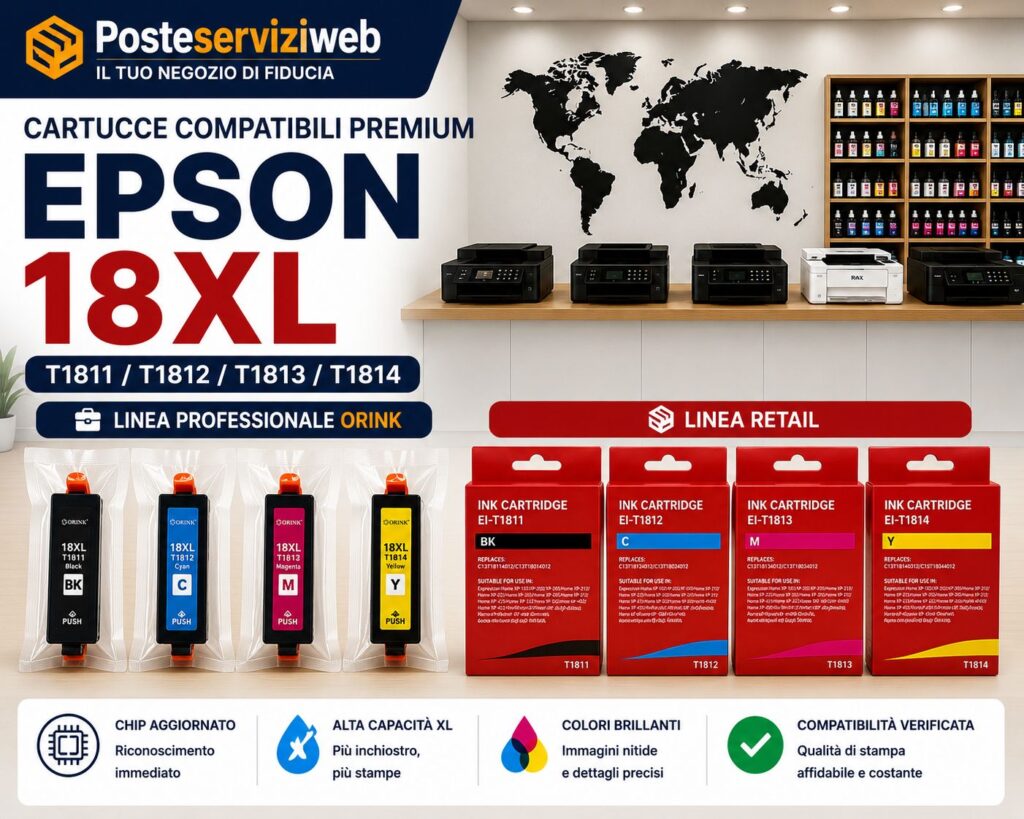 Cartucce Compatibili Epson 18XL T1811 / T1812 / T1813 / T1814