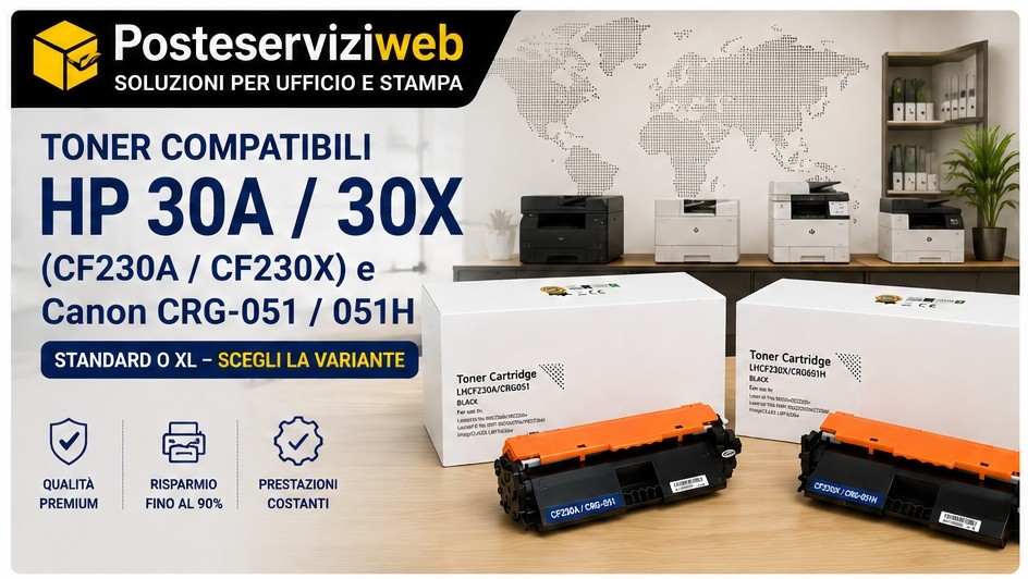 Toner Compatibile HP 30A / 30X (CF230A / CF230X) e Canon CRG-051 / 051H