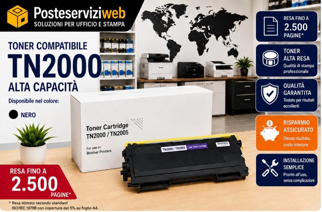 Toner Compatibile Brother TN2000 / TN2005 Nero – Alta Capacità 2.500 pagine