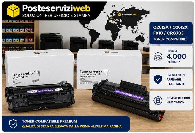 Toner Compatibile HP 12A Q2612A / 12X Q2612X e Canon FX10 CRG703 Nero – Seleziona Capacità 🖨️💼