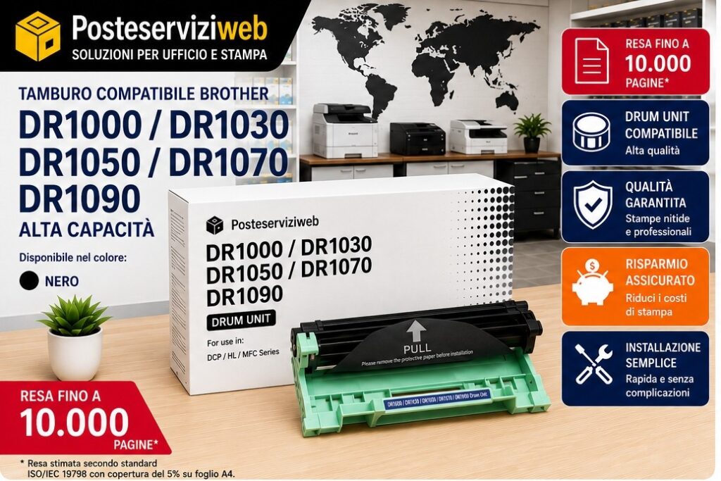 Tamburo Compatibile Brother DR1000 / DR1030 / DR1050 / DR1070 / DR1090 – Resa fino a 10.000 pagine