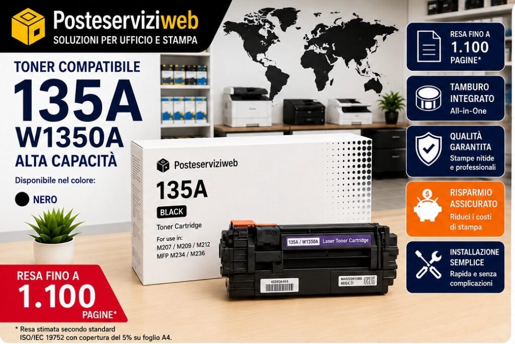 Toner Compatibile HP 135A W1350A Nero con Chip – 1.100 Pagine per HP LaserJet M207, M209, M212, MFP M234, M236