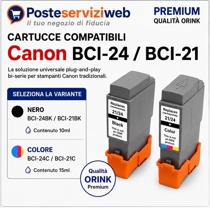 Cartucce Compatibili Canon BCI-24 / BCI-21 Premium (Qualità Orink)