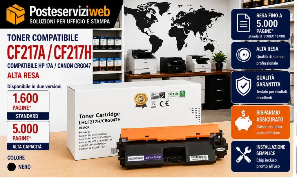 Toner Compatibile HP CF217A / CF217H (17A) con Chip – Canon CRG047