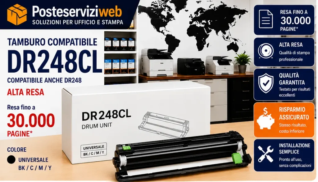 Tamburo Compatibile Brother DR248CL Universale BK C M Y per HL DCP MFC fino a 30.000 Pagine