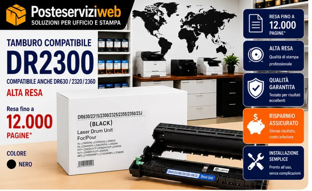 Tamburo Compatibile Brother DR2300 DR-2300 per HL-L2300 DCP-L2500 MFC-L2700 – 12.000 Pagine